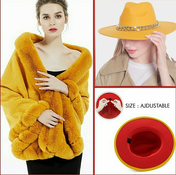Yellow Cape w/ Fur Trim & Hat Bundle Deal